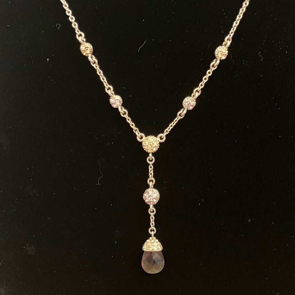 Gold Drop Pendant Necklace with Chocolate Brown Crystal